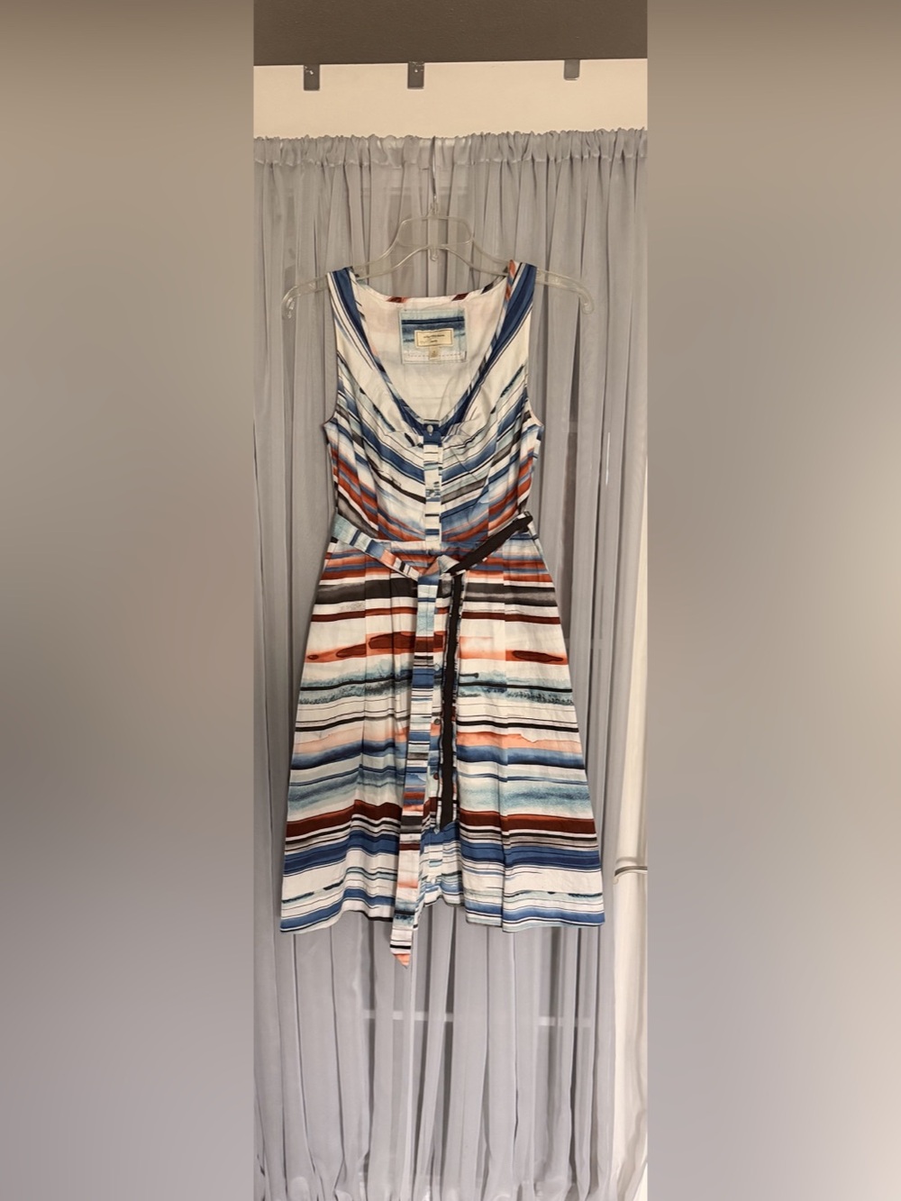 Moulinette Soeurs by Anthropologie Striped Cotton Midi Dress in White & Blue 0